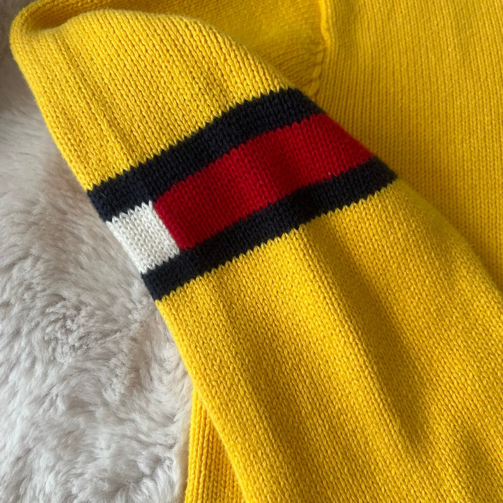 Women's y2k Tommy Jeans logo Yellow Knit Turtleneck Sweater L - Picture 2 of 8